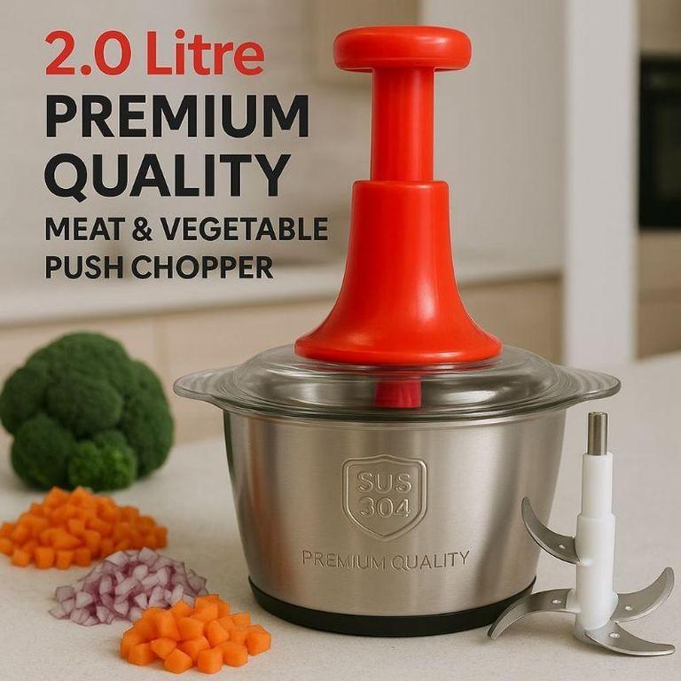 2L Manual Food Chopper β Stainless Steel Push Vegetable & Nut Chopper