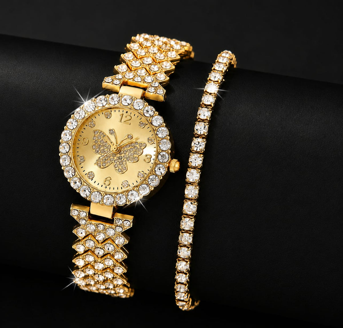 Women’s Butterfly Quartz Watch & Bracelet Set – Elegant Golden Fashion Accessories