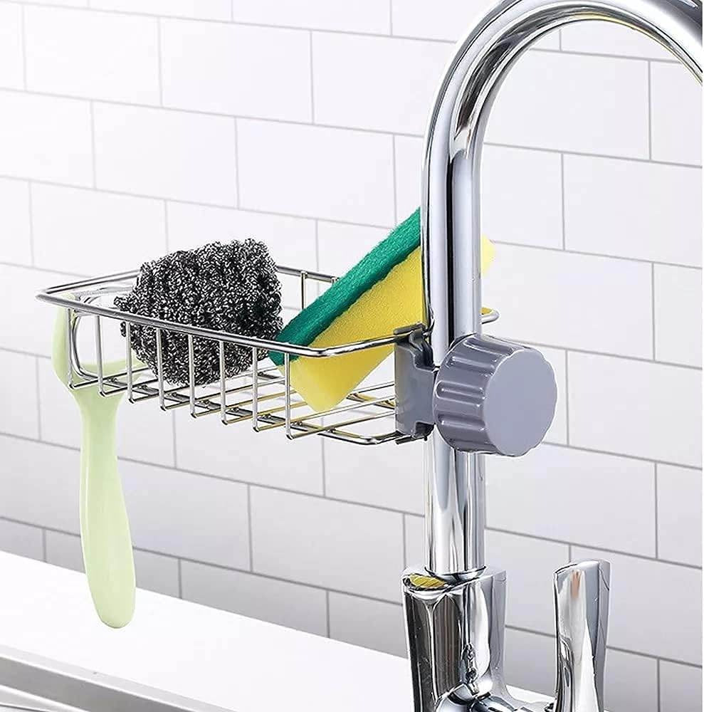 Stainless Steel Sink Faucet Organizer – Kitchen Sponge Holder & Soap Rack